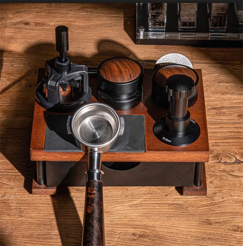 51-58mm Universal Coffee Tamper Station Stand Wooden Coffee