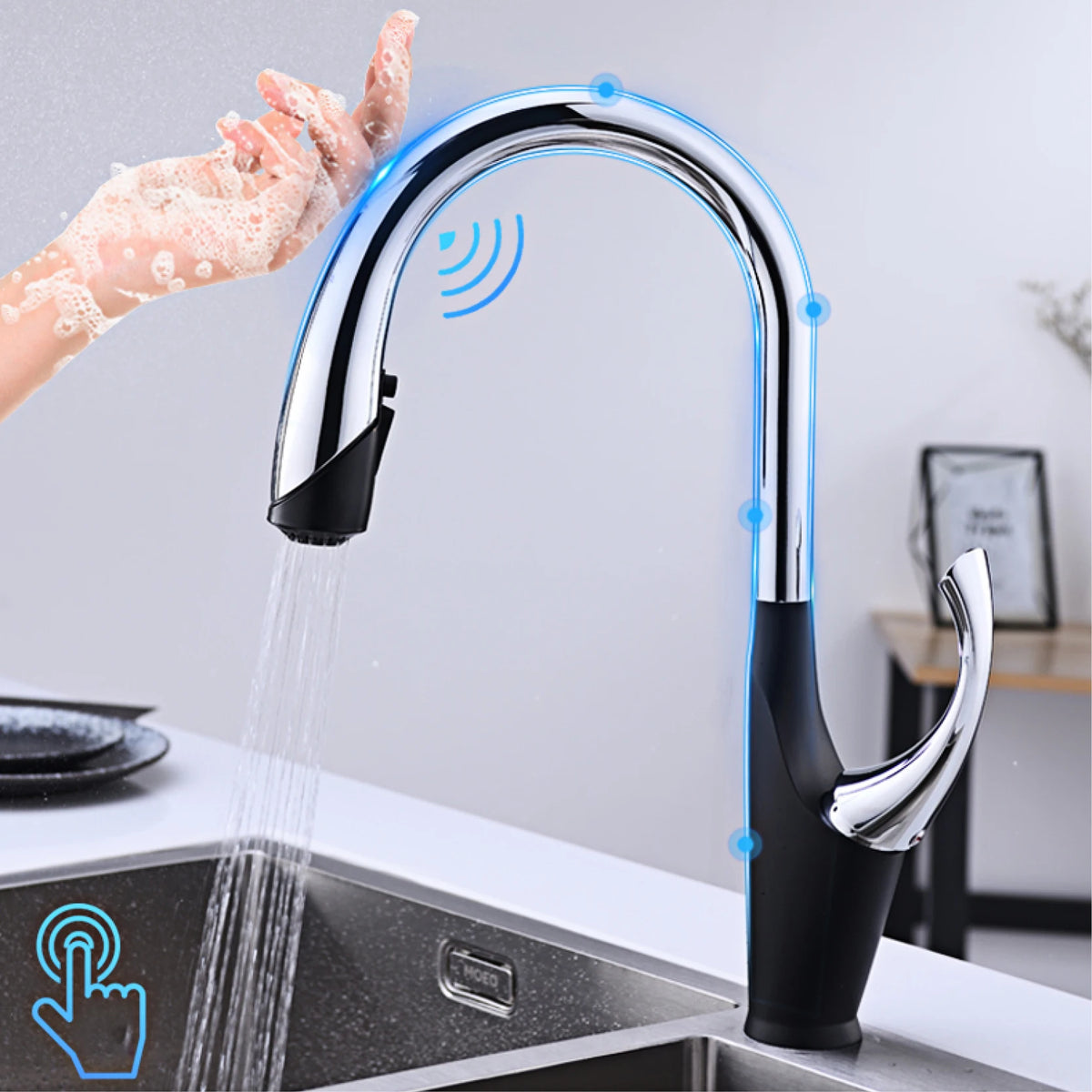 High End Touch Black Faucet Brass Pull Out