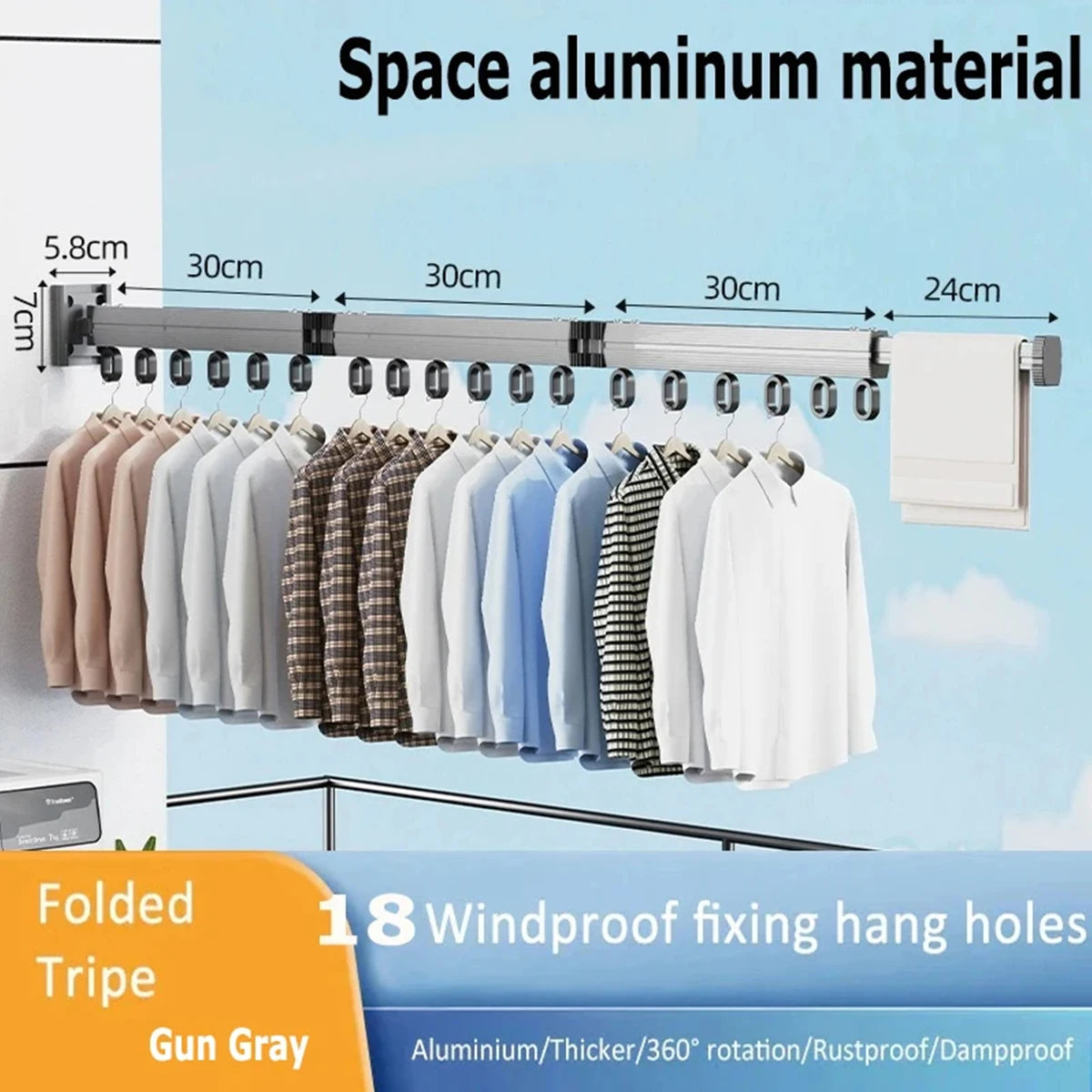 Wall Mount Folding Clothes Drying Rack Retractable Extension