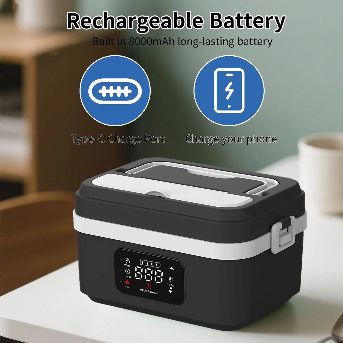 8000mah Electric Lunch Box Upgraded Water-Free Smart Heat