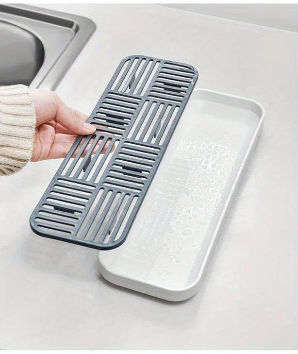 Sink Organizer Drain Tray Sponge Holder Cutlery Drainer