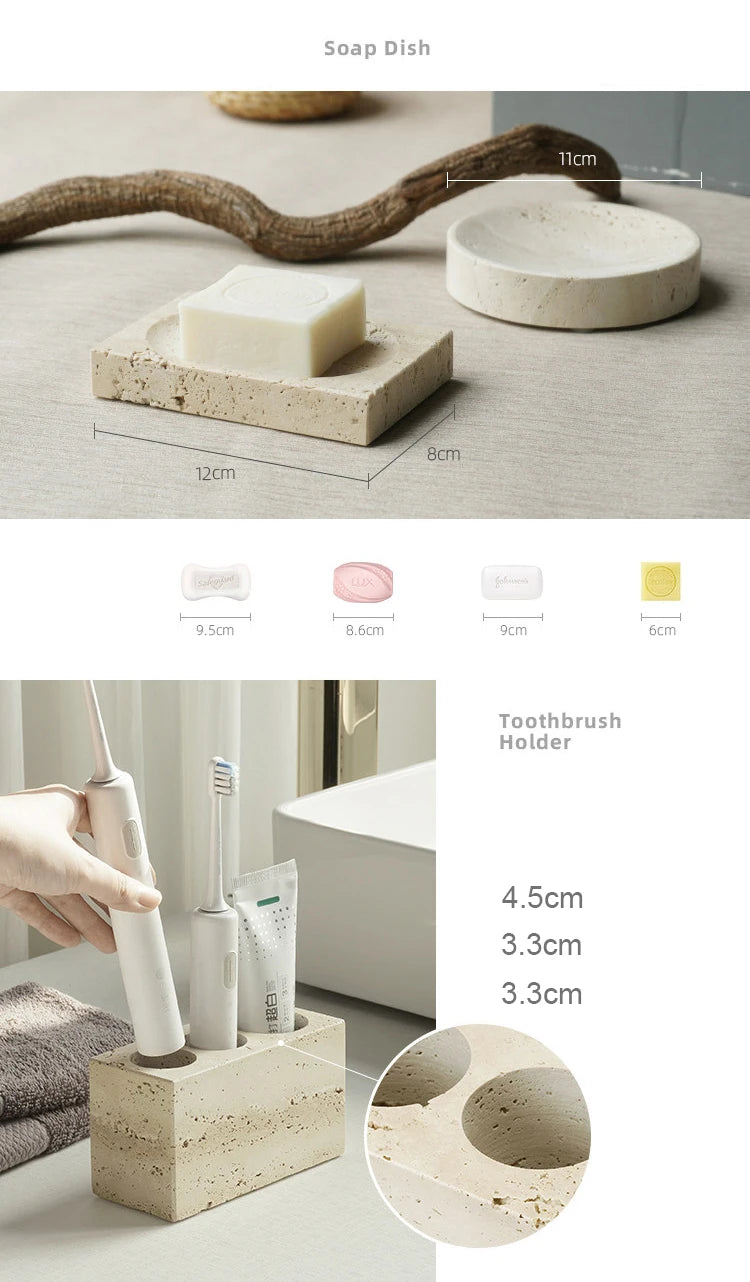 Travertine Bathroom Luxury Soap Dish Soap Dispenser Tissue