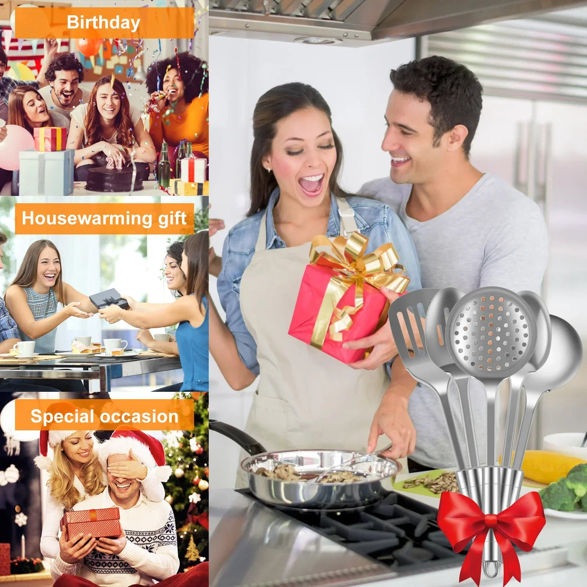 5pcs Cooking Utensils Stainless Steel Spoons Spatula Ergonomic
