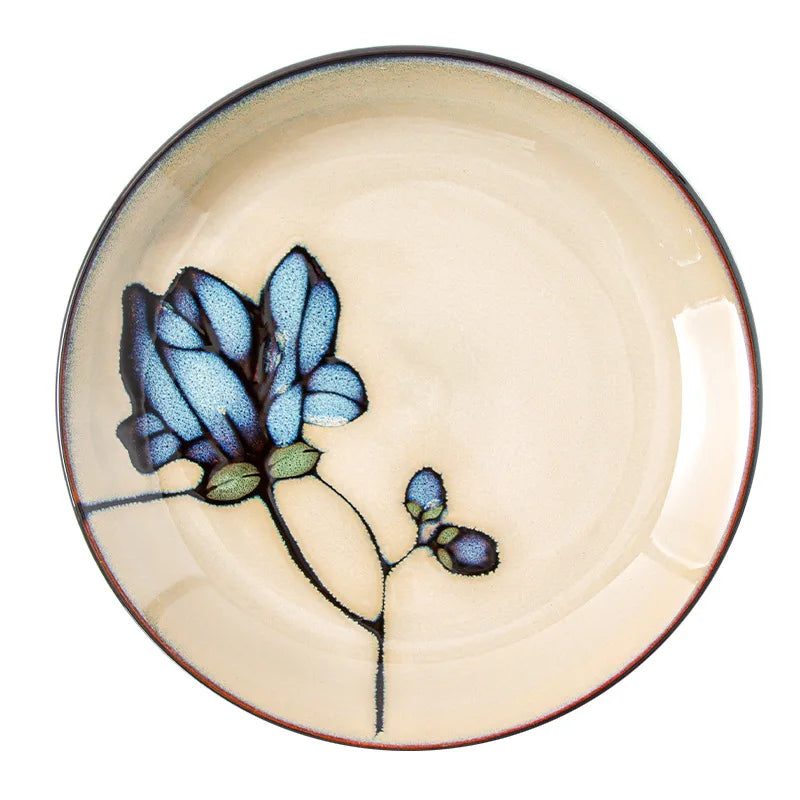 Ceramic Hand-Painted Flowers Creative Dish Plate Japanese