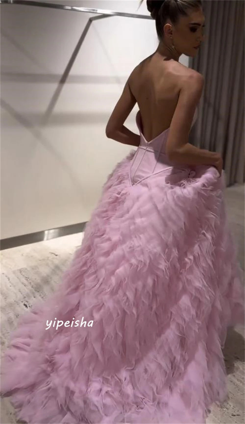 Customized Women Intricate Strapless Ball Gown Quinceanera Open