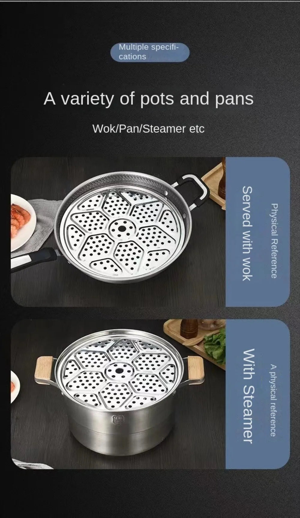 Durable Stainless Steel Steamer 16-34cm Compartment Steamed Rice
