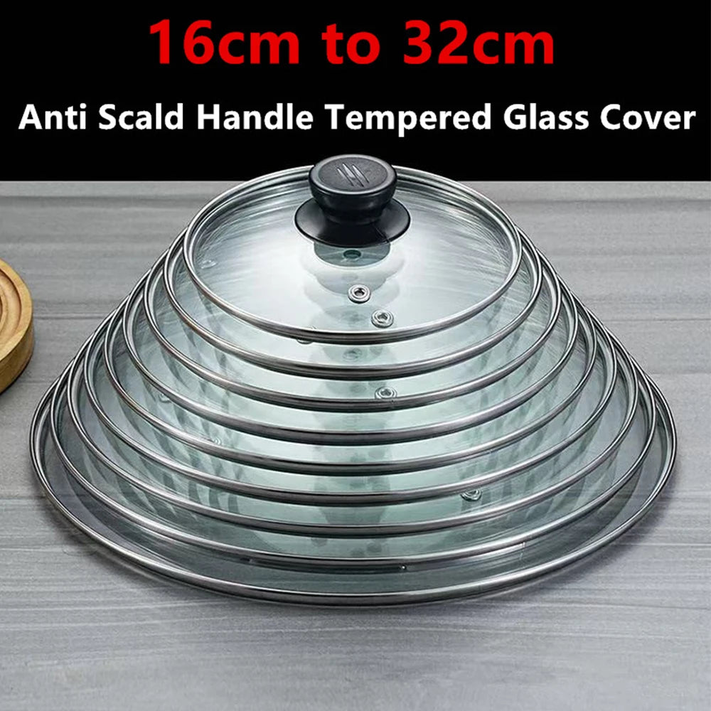 16-32cm Tempered Glass Pot Cover Anti-Scalding Circular Frying
