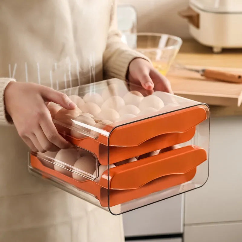 Double Layer Pull-Out Drawer Egg Holder Refrigerator Egg