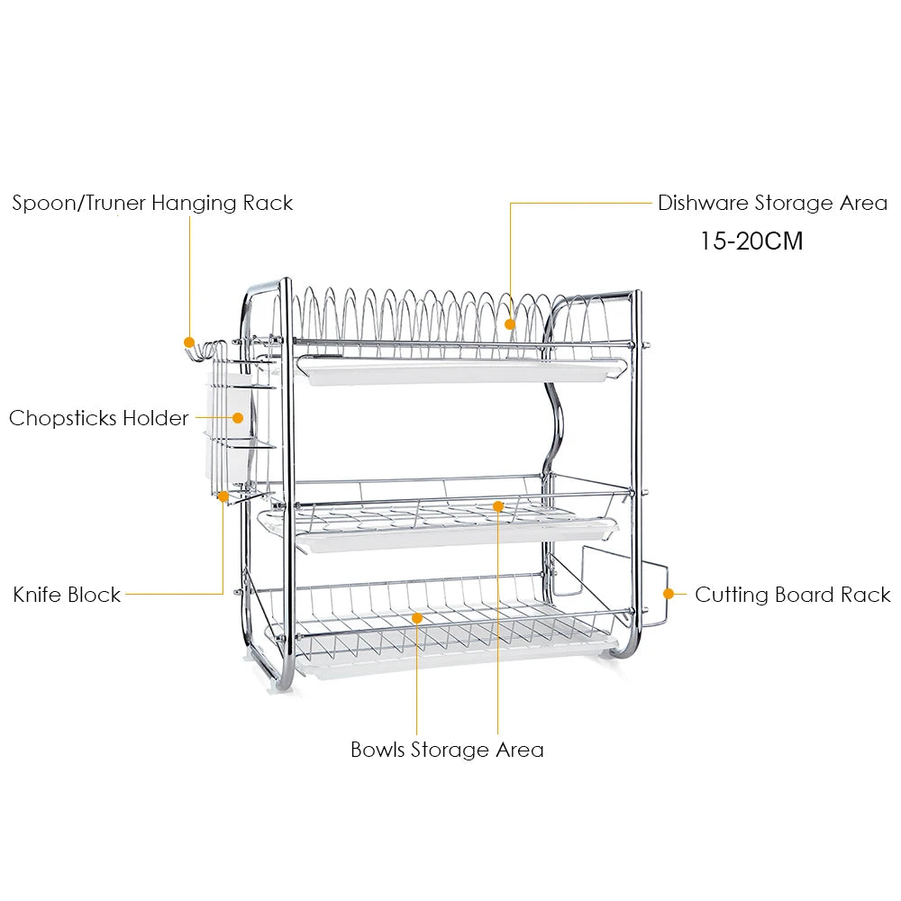 3-Tier Dish Rack Multi-Functional Supplies Storage Rack Large
