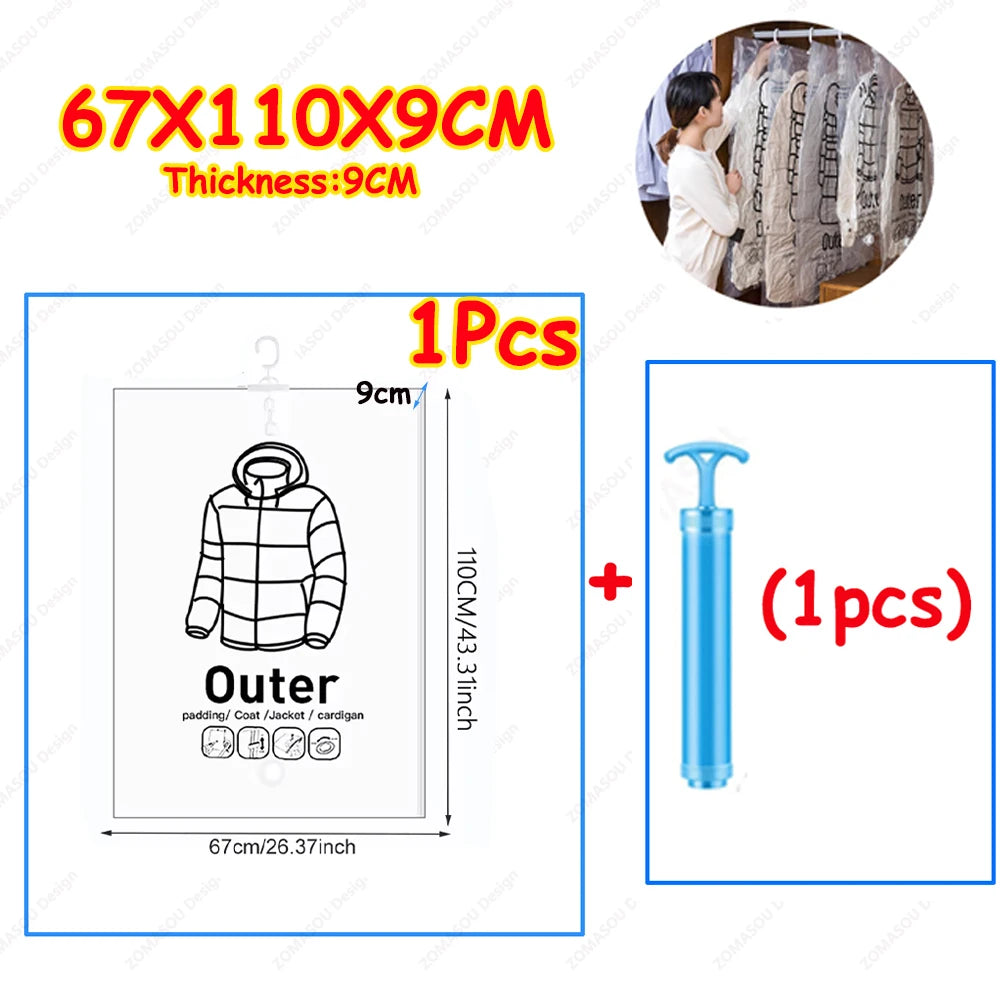 1-10pcs Hanging Vacuum Storage Bag Reusable Space Saver