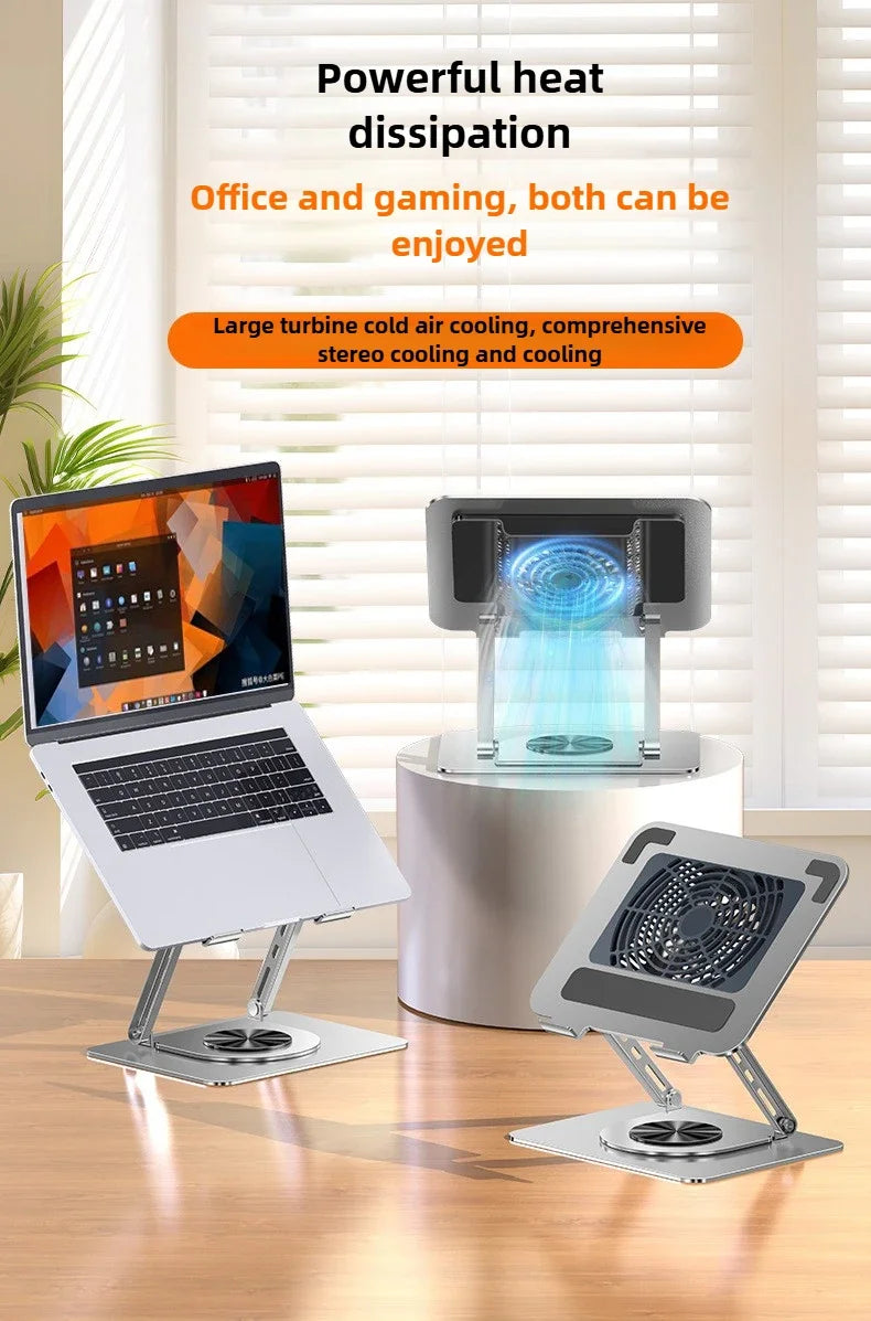 Rotating Laptop Cooling Rack Fan Elevated Cooling Base
