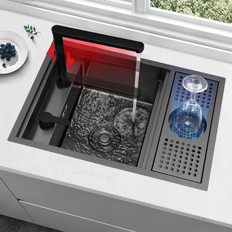 Nano Hidden Bar Sink Black Folding Faucet Silvery