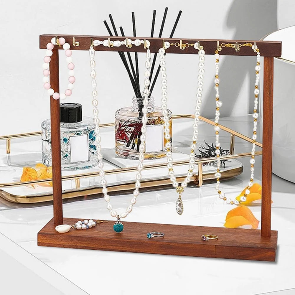 Jewelry Organizer Display Stand Wood Necklace Hanging Countertop