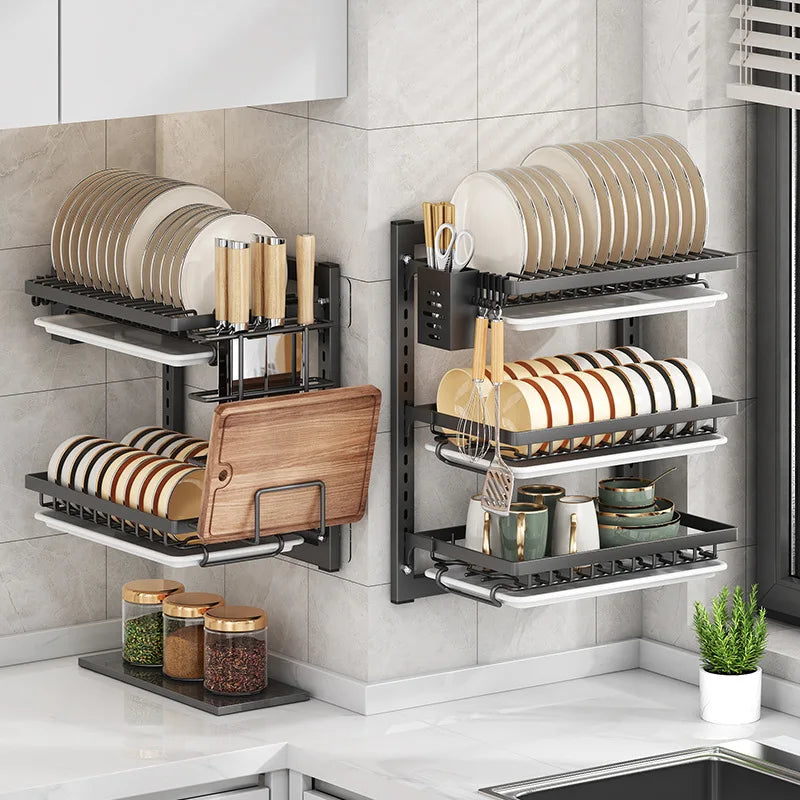 Layer Dish Rack Wall Mounted Storage Rack No-Hole