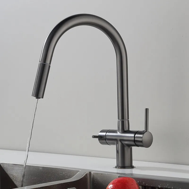 Brushed Gold Pull Out Filter Faucet Sink Mixer