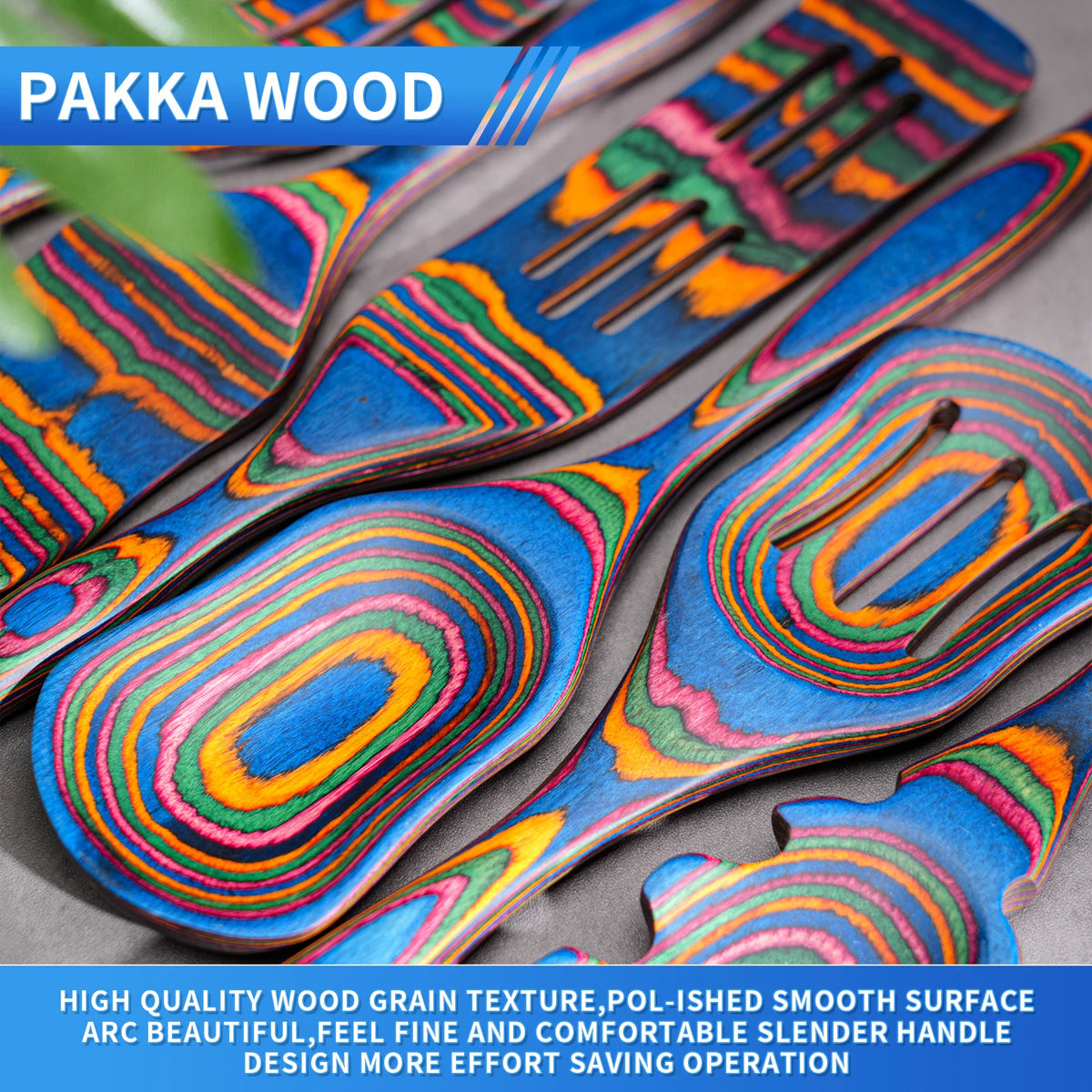 7pcs Blue Pakkawood Wooden Cooking Utensils Wooden Spoons