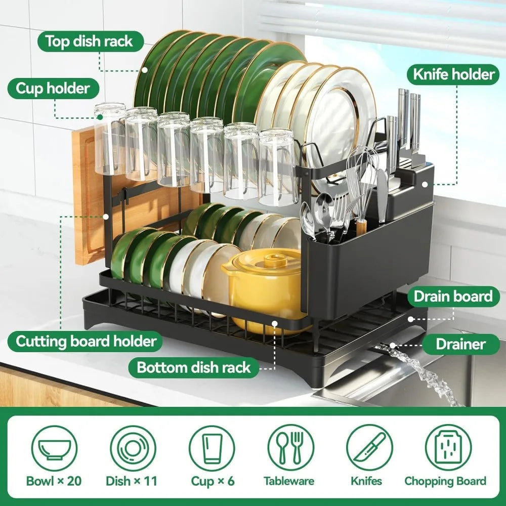 Tier Stainless Steel Dish Drying Rack Drainboard Tableware