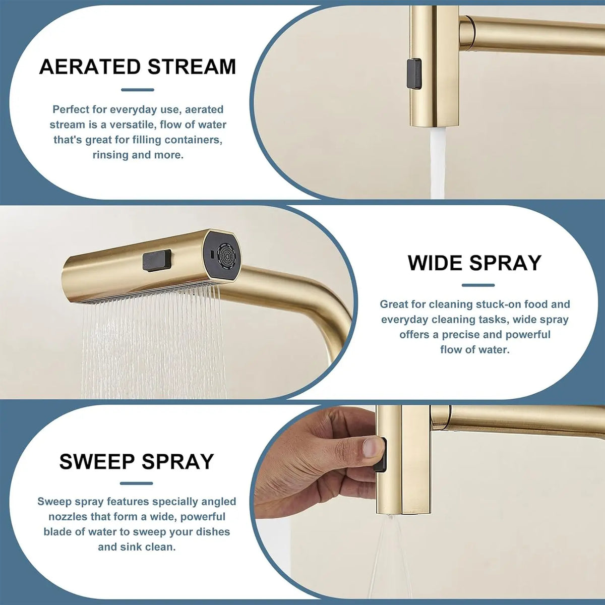 Touch Waterfall Faucet Brushed Gold Cold Pull Out