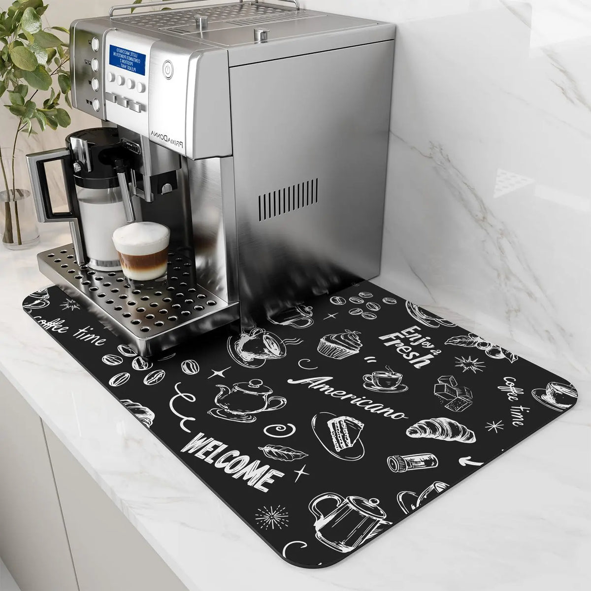 Absorbent Coffee Mat Rubber Backing Hides Stains Dish