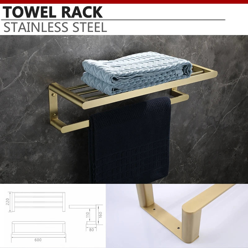 Brushed Gold Towel Ring Holder Bar Rack Brush/Paper