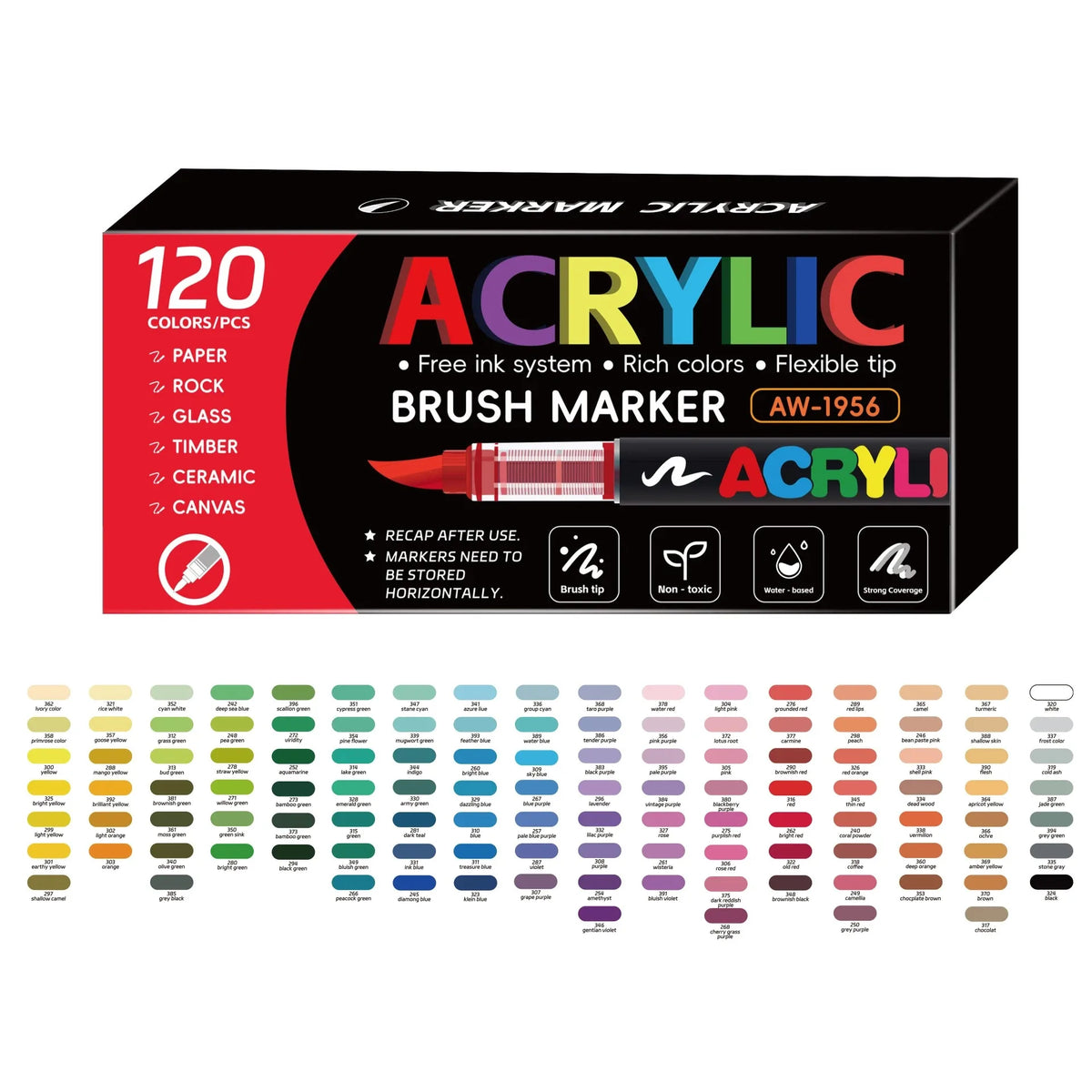 12-288 Colors Acrylic Paint Pen Marker Brush Tip