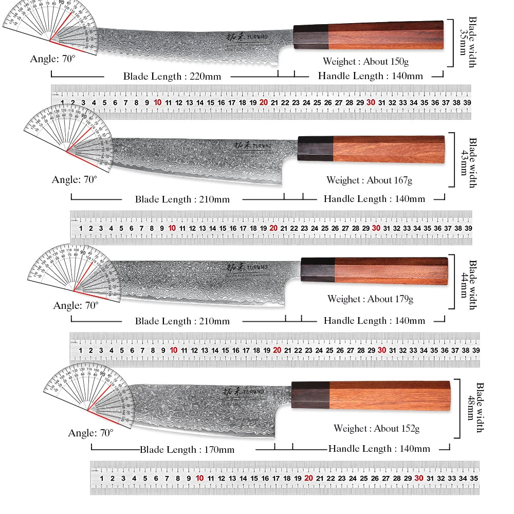 Turwho Hand Forged Japanese Chef Knife Damascus Steel