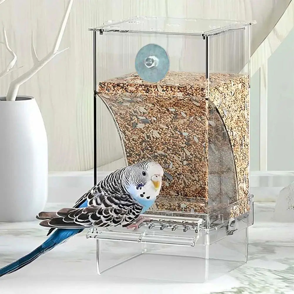 Clear Bird Feeding Device Anti-Waste Gravity Auto-Flow Station