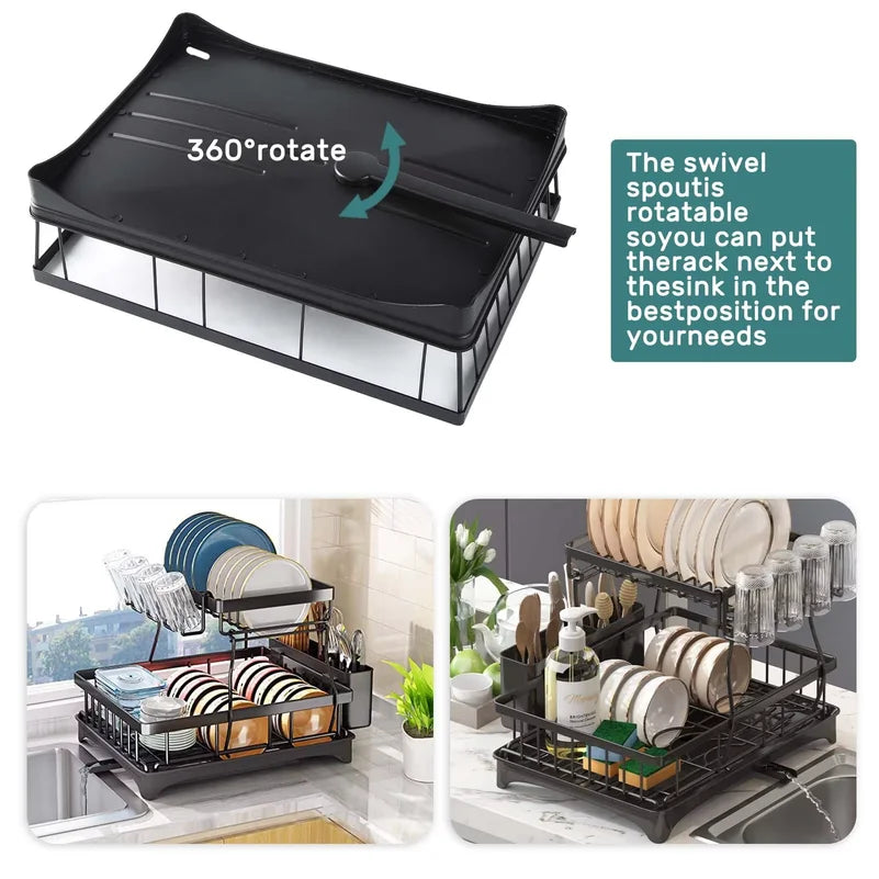 Large 2-Tier Dish Drying Rack Countertops Removable