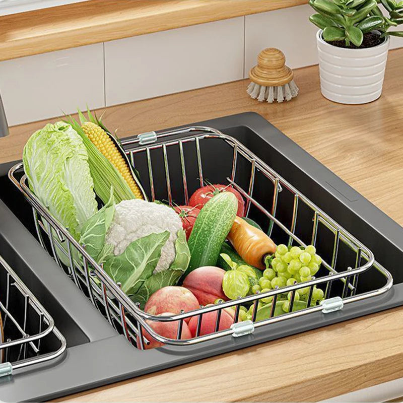 Adjustable Stainless Steel Sink Drain Basket Expandable Over