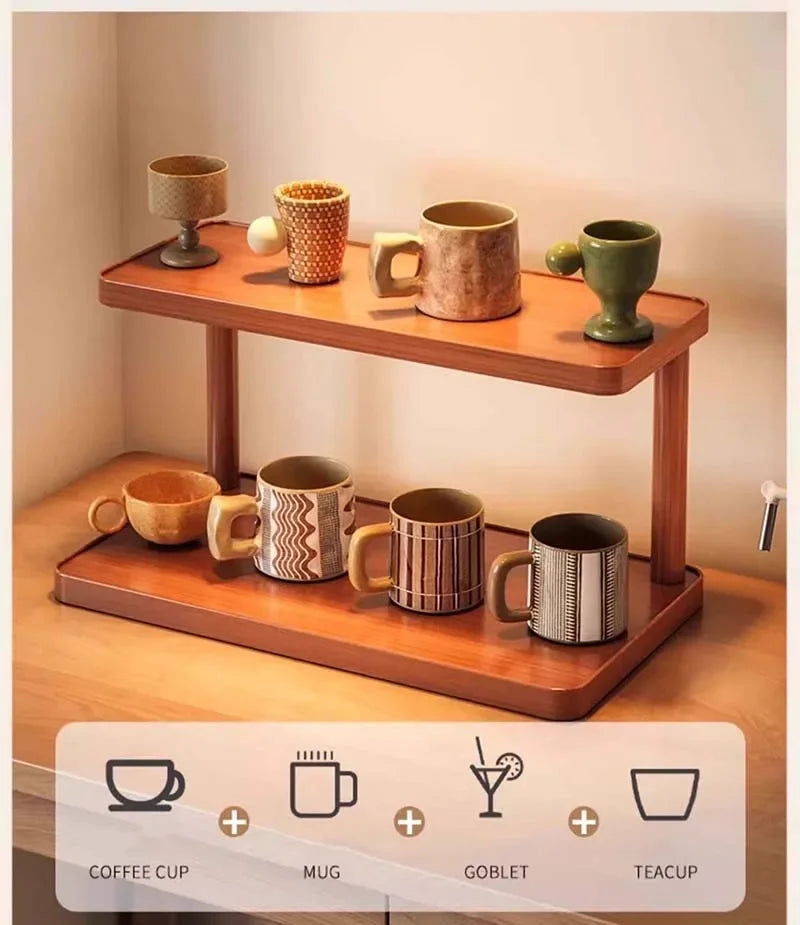 2-Tier Wooden Countertop Storage Shelf Multilayer Desktop
