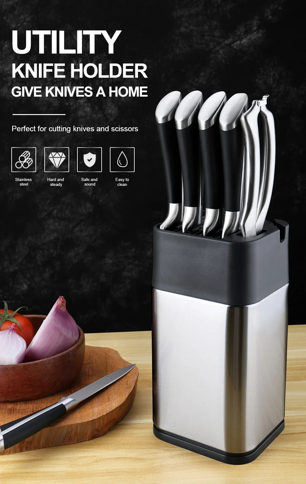 Xituo Stainless Steel Knife Holder Countertop Rack Built-In