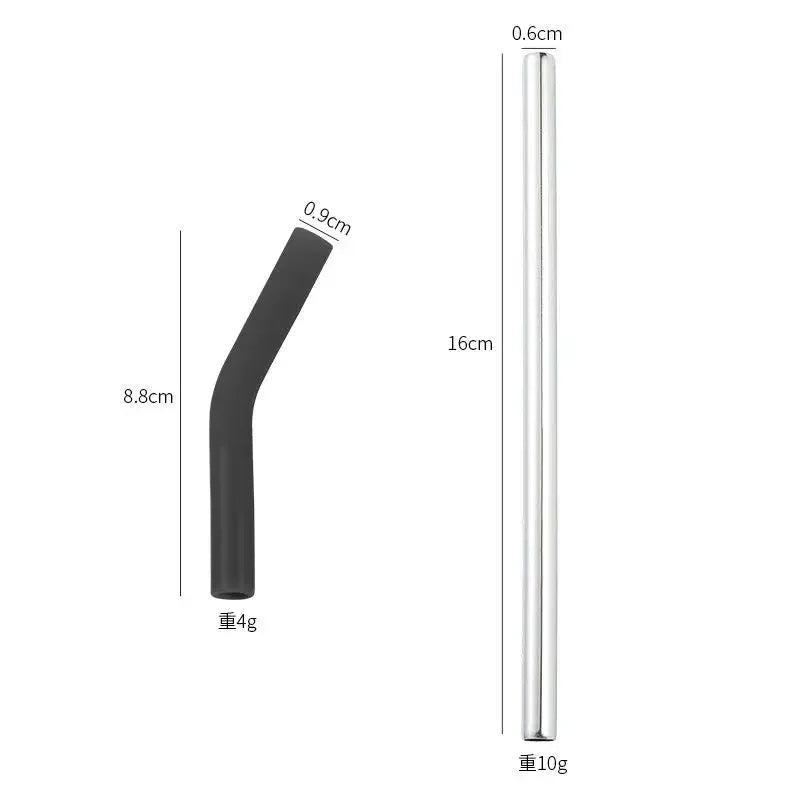 1set Long Stainless Steel Straw Silicone Straw Sleeve