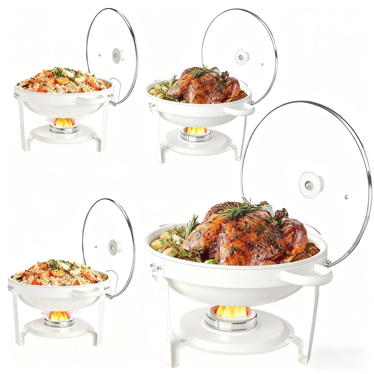 White Chafing Dishes Buffet Glass Lid 5qt 1-2-4pack