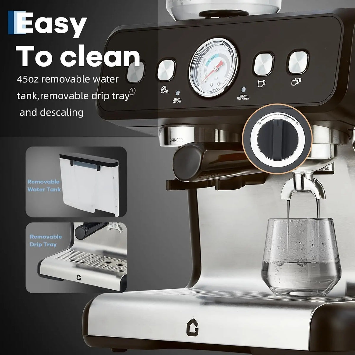 Espresso Machine Grinder 20 Bar Stainless Steel Pressure