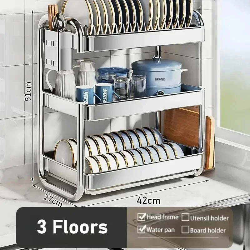 Dish Drying Rack Rustproof Big-Capacity Bowl Storage Shelf