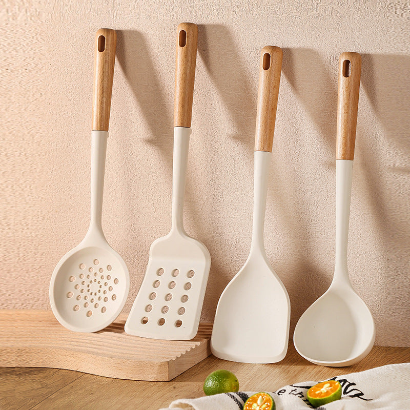 Silicone Cooking Utensils Durable Hardwood Handle Heat Resistant