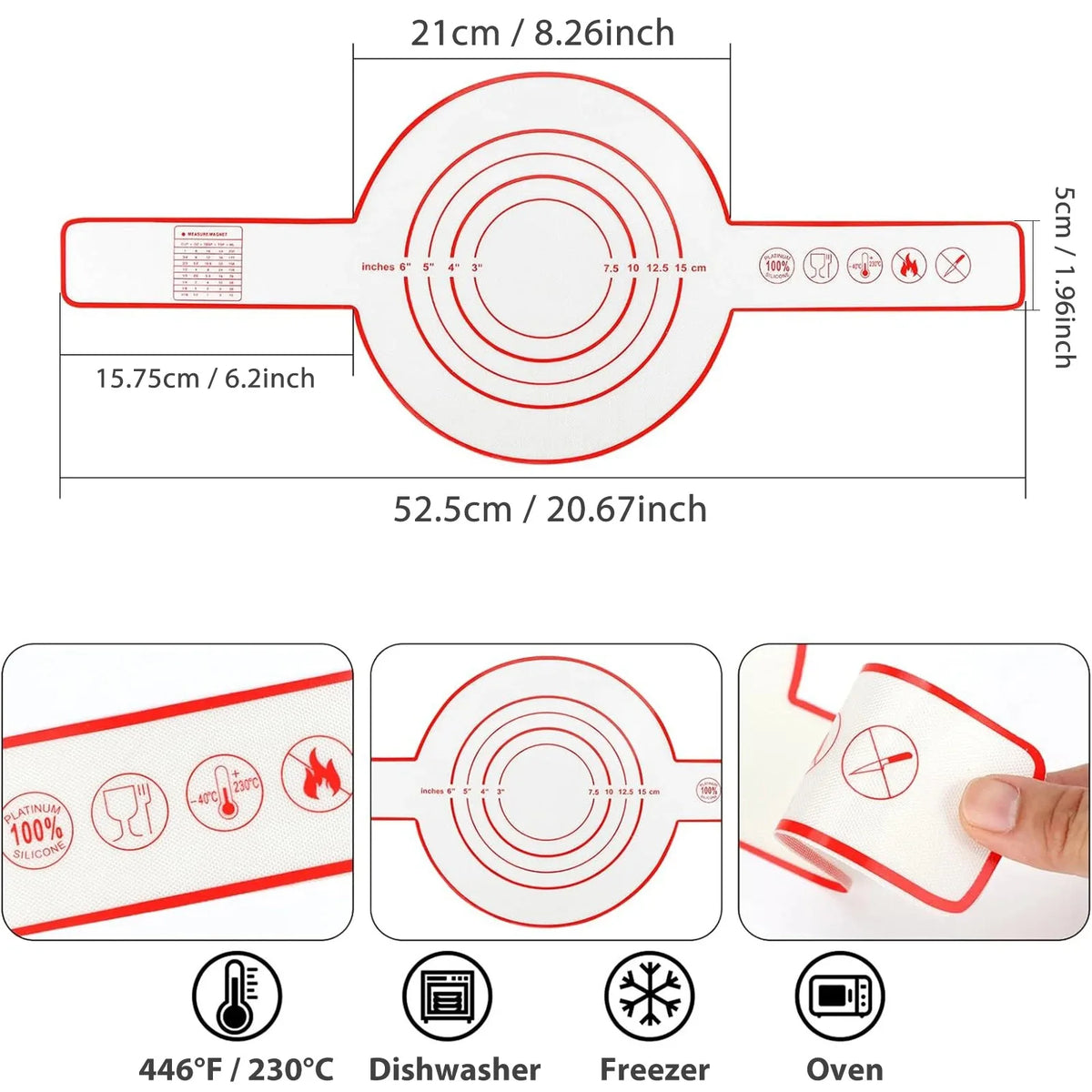 Silicone Baking Mat Long Handles Kneading Pad Dough