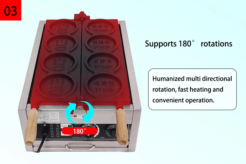 Xeoleo Commerical 4pcs Korean Coin Waffle Maker 3000w