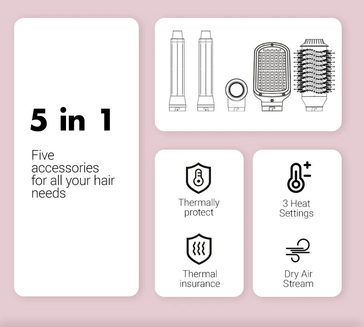 Hair Dryer Brush Detachable 5-In-1 Styling Drying System