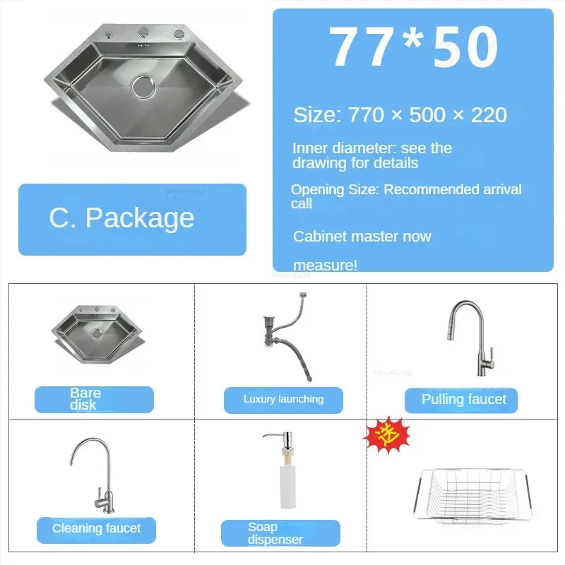 Diamond Shaped Sinks Stainless Steel Creative Corner Dish