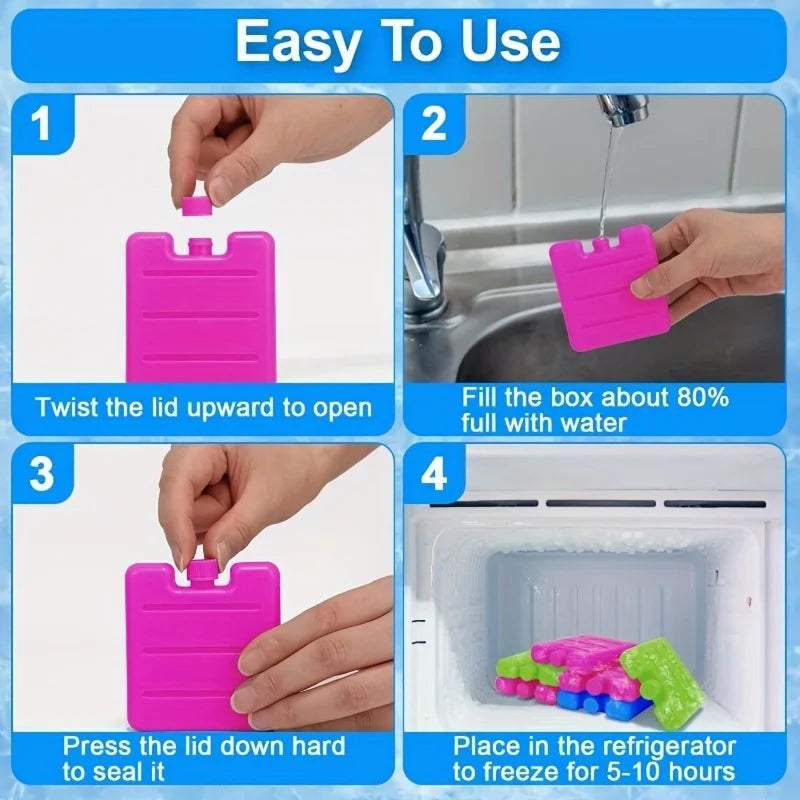 1/8pc Reusable Gel Ice Blocks Cooler Bag Stackable