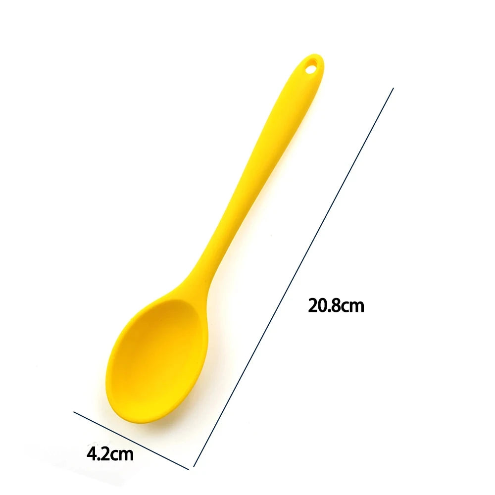 1pc Soft Silicone Spoon Stirring Long Handle Tableware