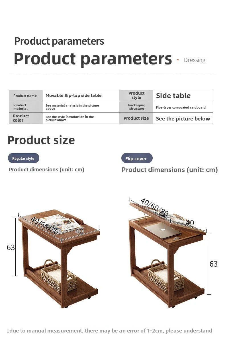 Mobile Solid Wood Coffee Table Living Room Storage