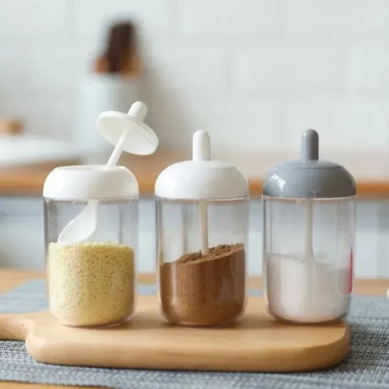 Round Spice Jar Lid Spoon Seasoning Bottle Condiment