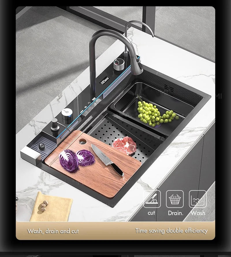 304 Stainless Steel Waterfall Sink Large Slot Integrated