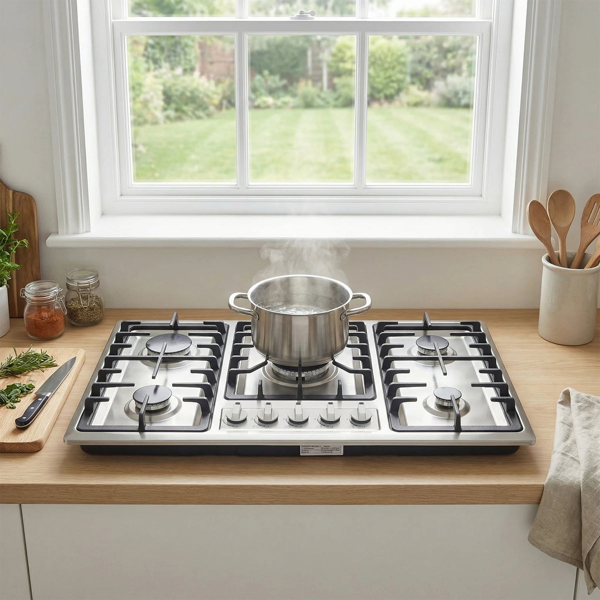 5-Burner Stainless Steel Gas Cooktop 3kw Max Output