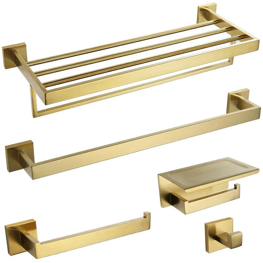 Gold Brushed Bathroom Hardware Towel Bar Rail Toilet