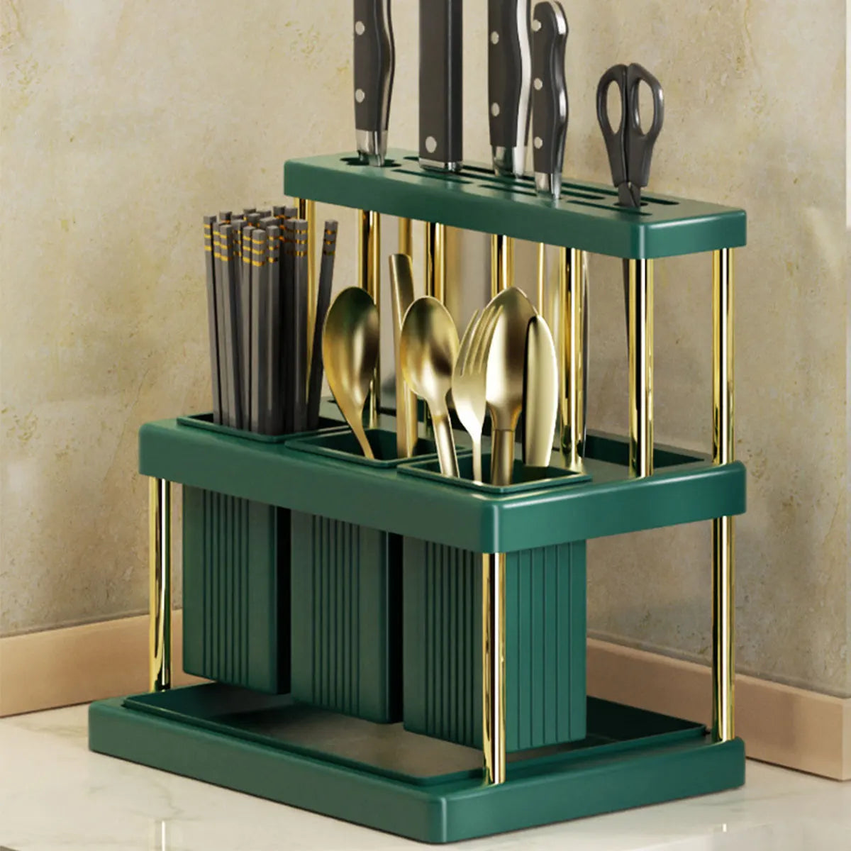 Knife Holder Multi-Function Cutter Cutlery Drainer Rack Pp