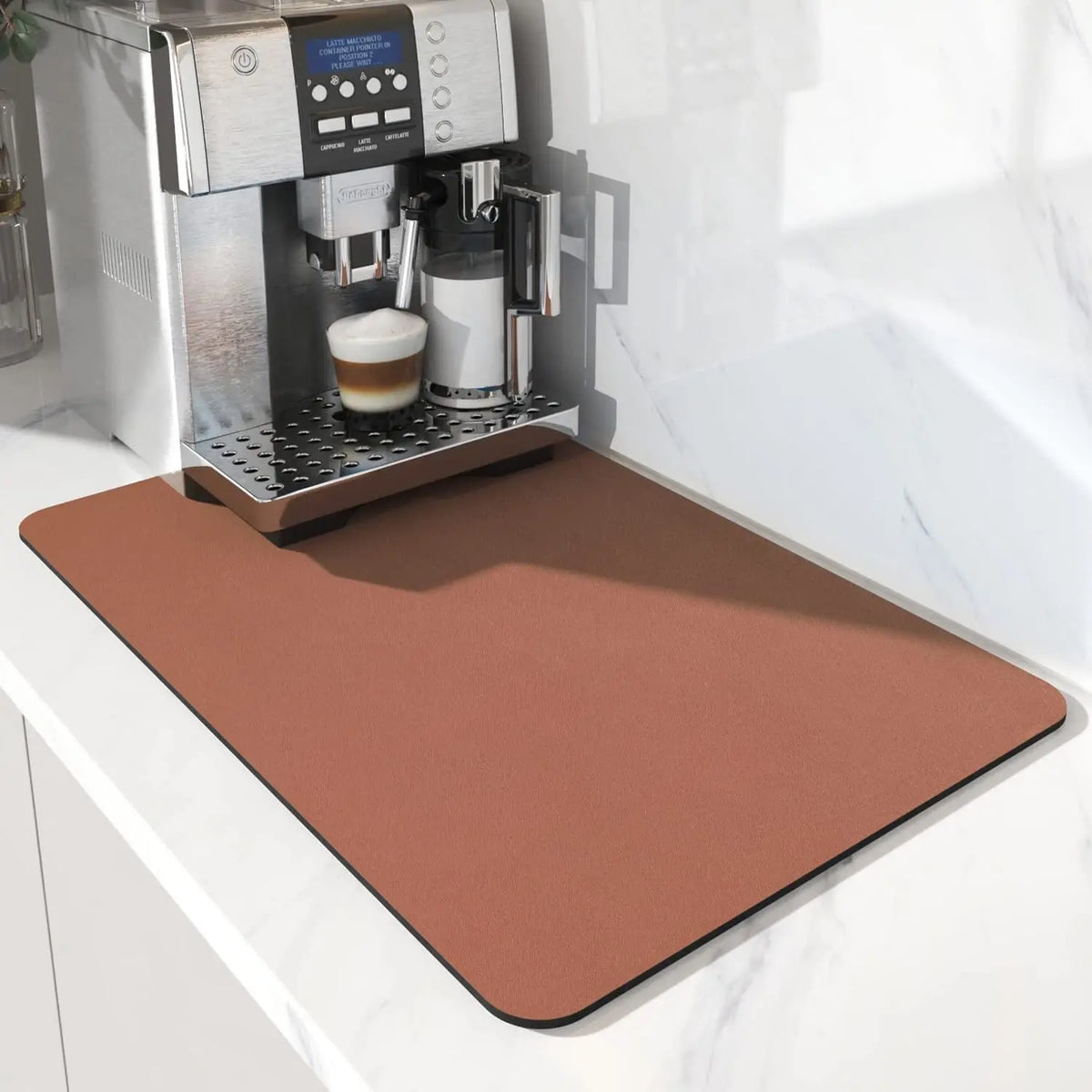 Absorbent Coffee Mat Rubber Backing Hides Stains Dish