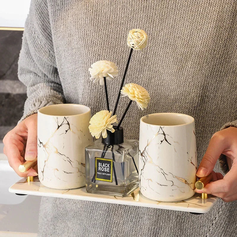 Creative Marble Texture Ceramic Toothbrush Cup Bathroom Soap